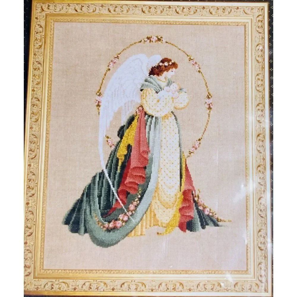 NOS 1992 Lavender & Lace Cross Stitch Pattern "Guardian Angel" Leavitt Imblum